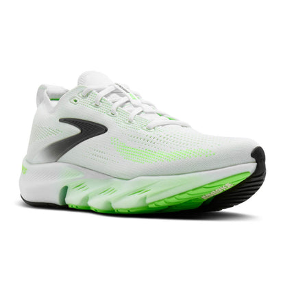 WhiteBrooks  running shoe with green sole on a white background
