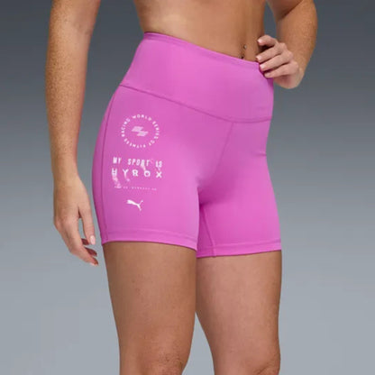 Pink Puma tights with branding on a gray background