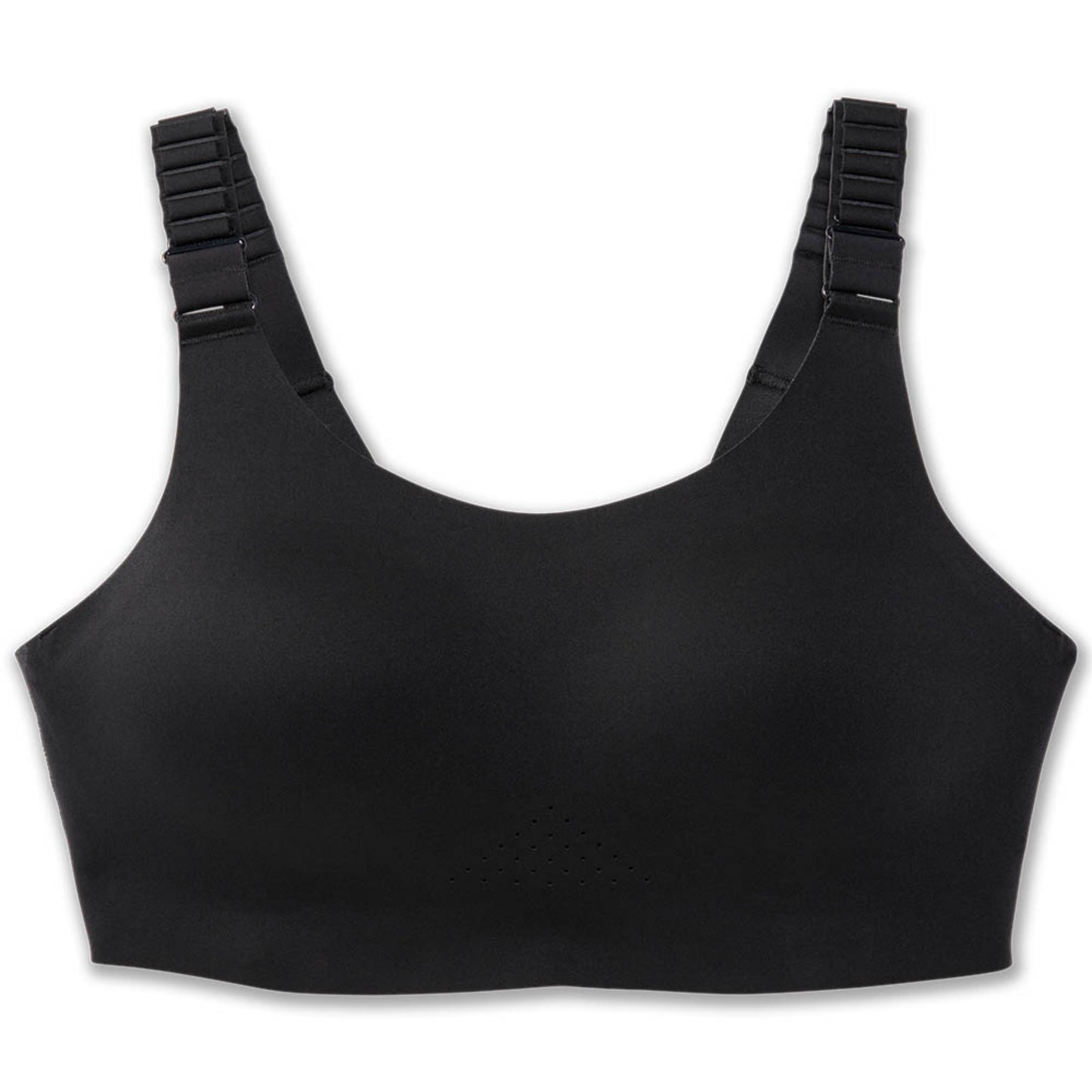 Black sports bra with adjustable straps on a white background