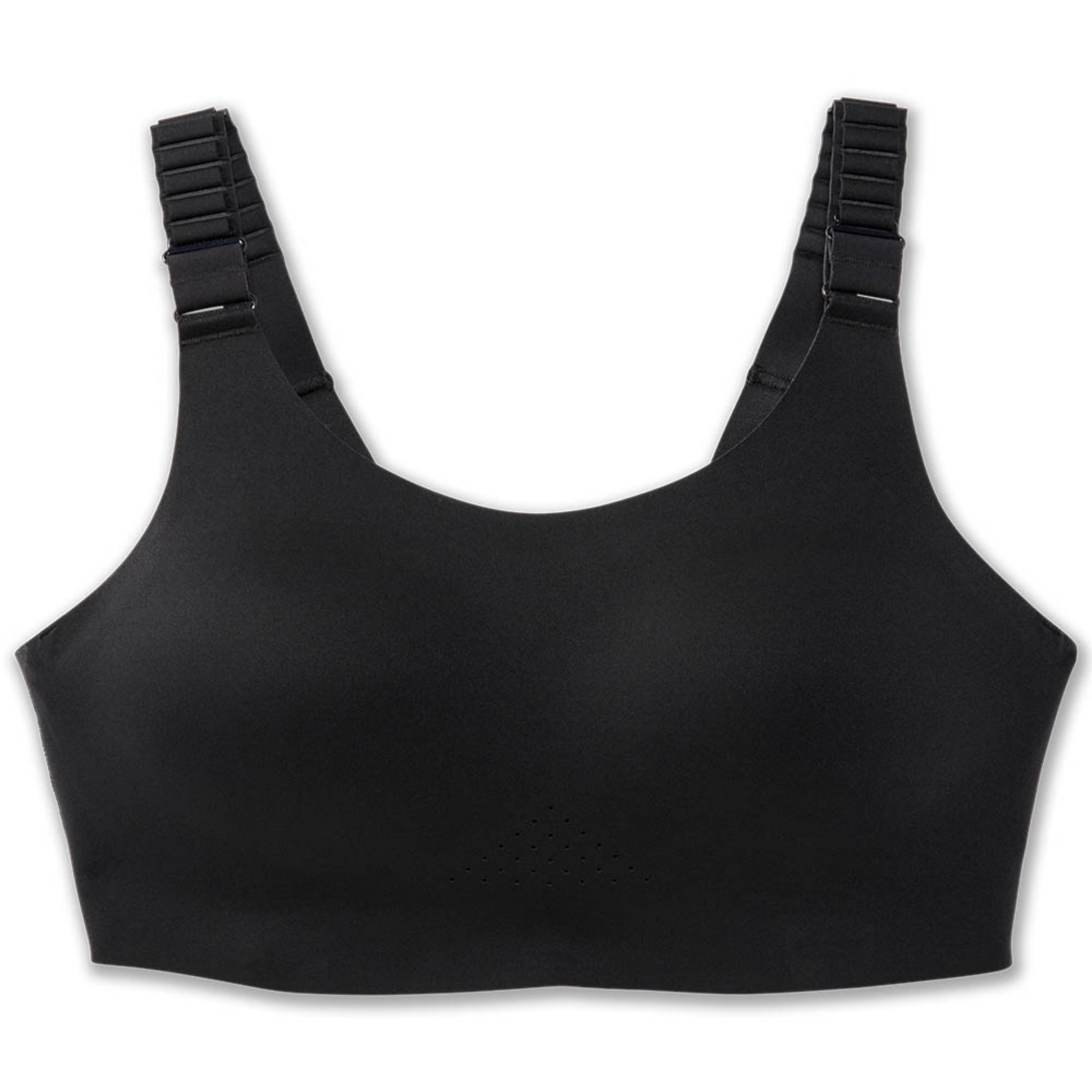 Black sports bra with adjustable straps on a white background