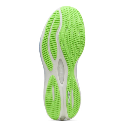 Close-up of a green and white shoe sole on a white background