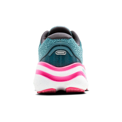 Storm blue running shoe with pink sole on a white background