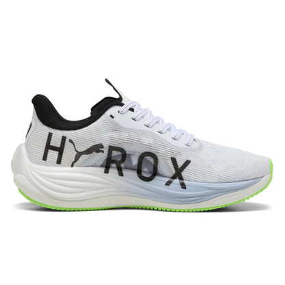 White Puma running shoe with black text on a white background