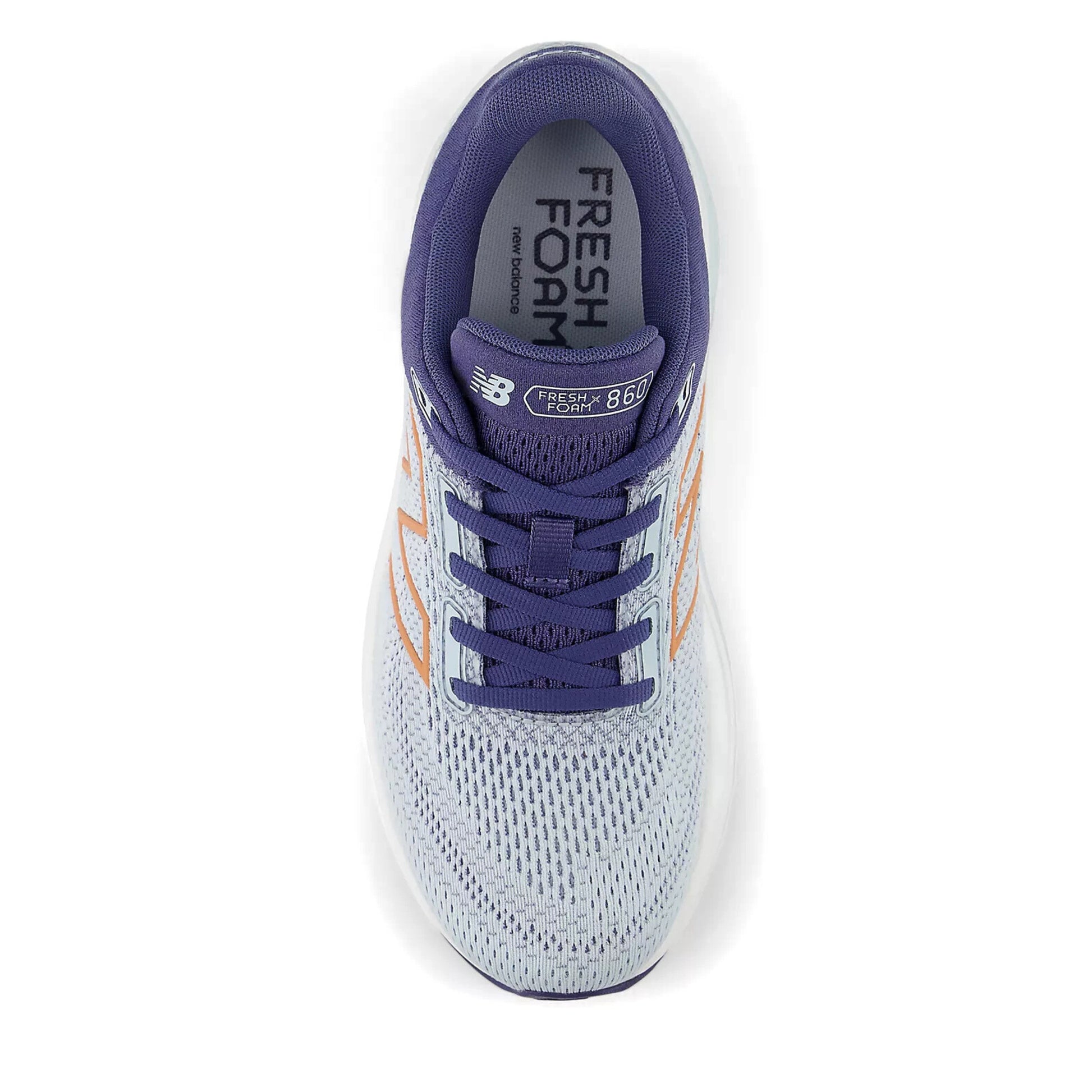Light blue and purple running shoe with 'Fresh Foam' and 'New Balance' branding on a white background