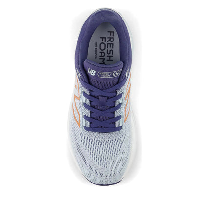Light blue and purple running shoe with 'Fresh Foam' and 'New Balance' branding on a white background