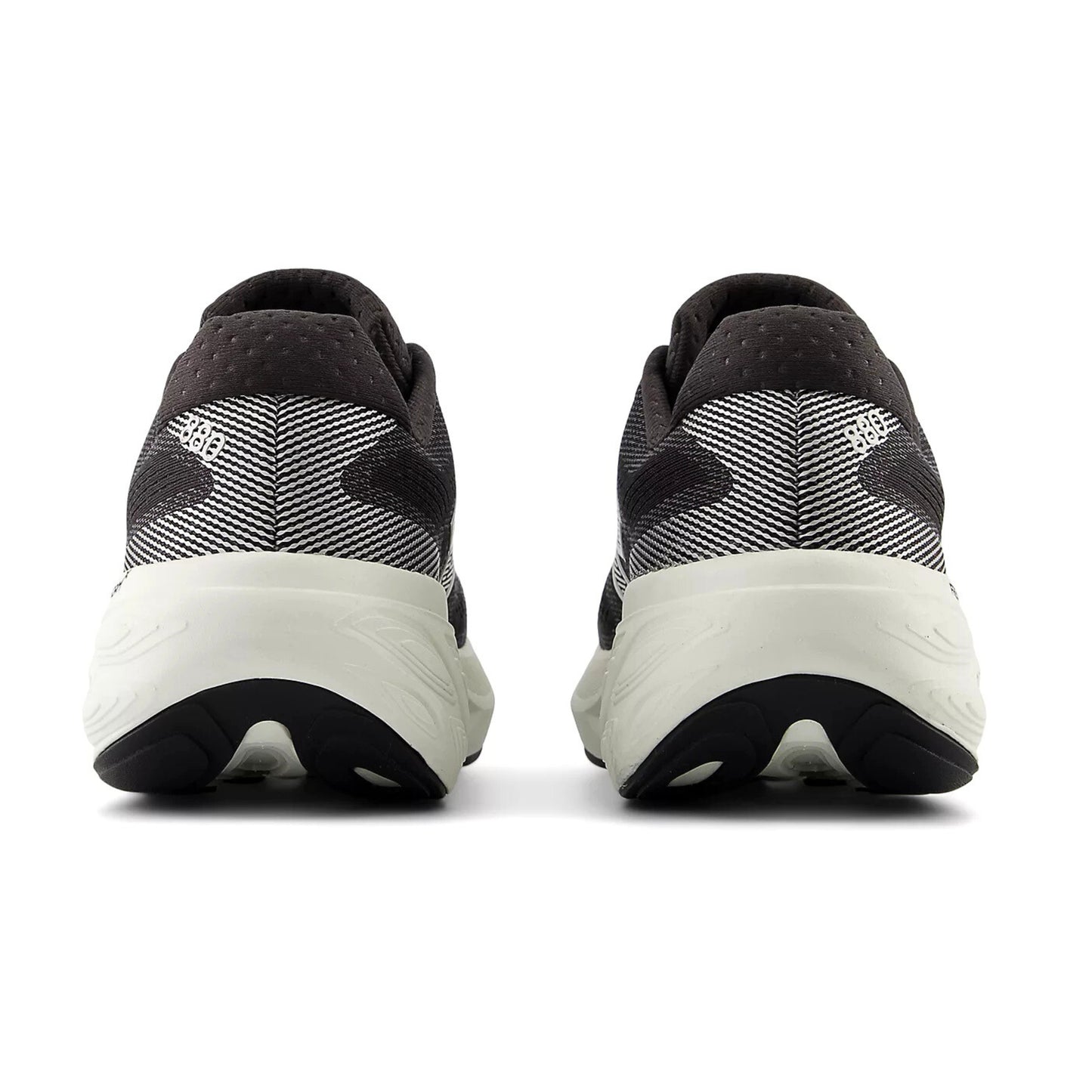 Black and white running shoes with brand logo on a white background