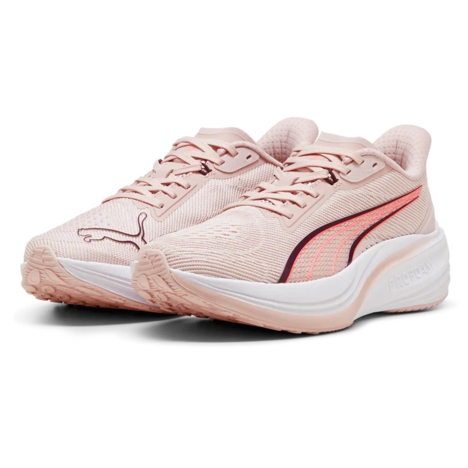 Pink Puma running shoes with a visible brand logo on a white background