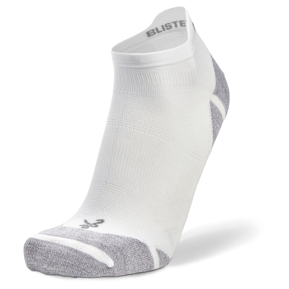 White ankle sock with gray accents on a white background