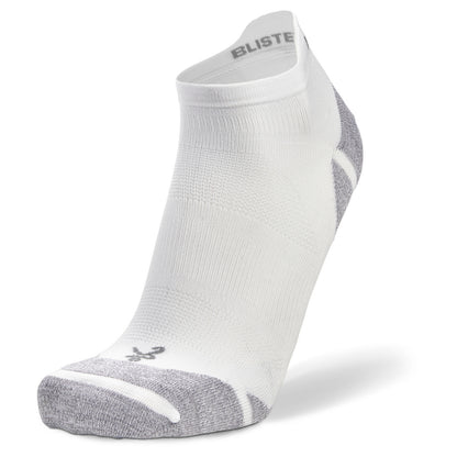 White ankle sock with gray accents on a white background