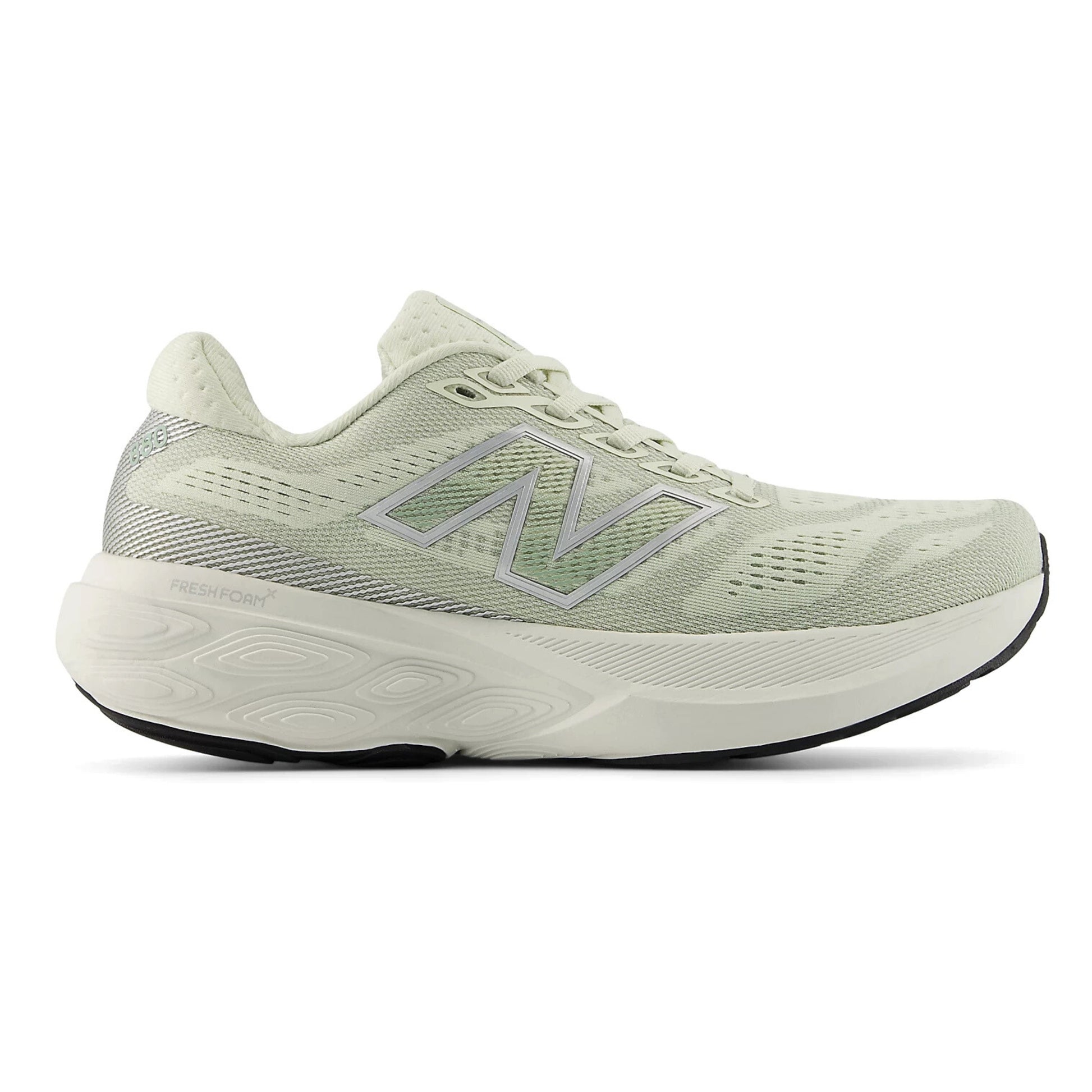 Light green running shoe with New Balance logo on a white background