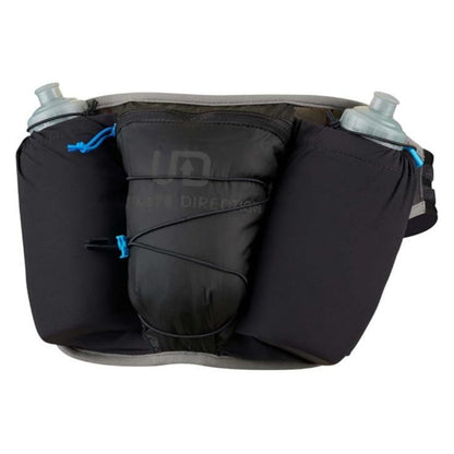 ULTIMATE DIRECTION ULTRA BELT ONYX blaack with water bottles on a white background