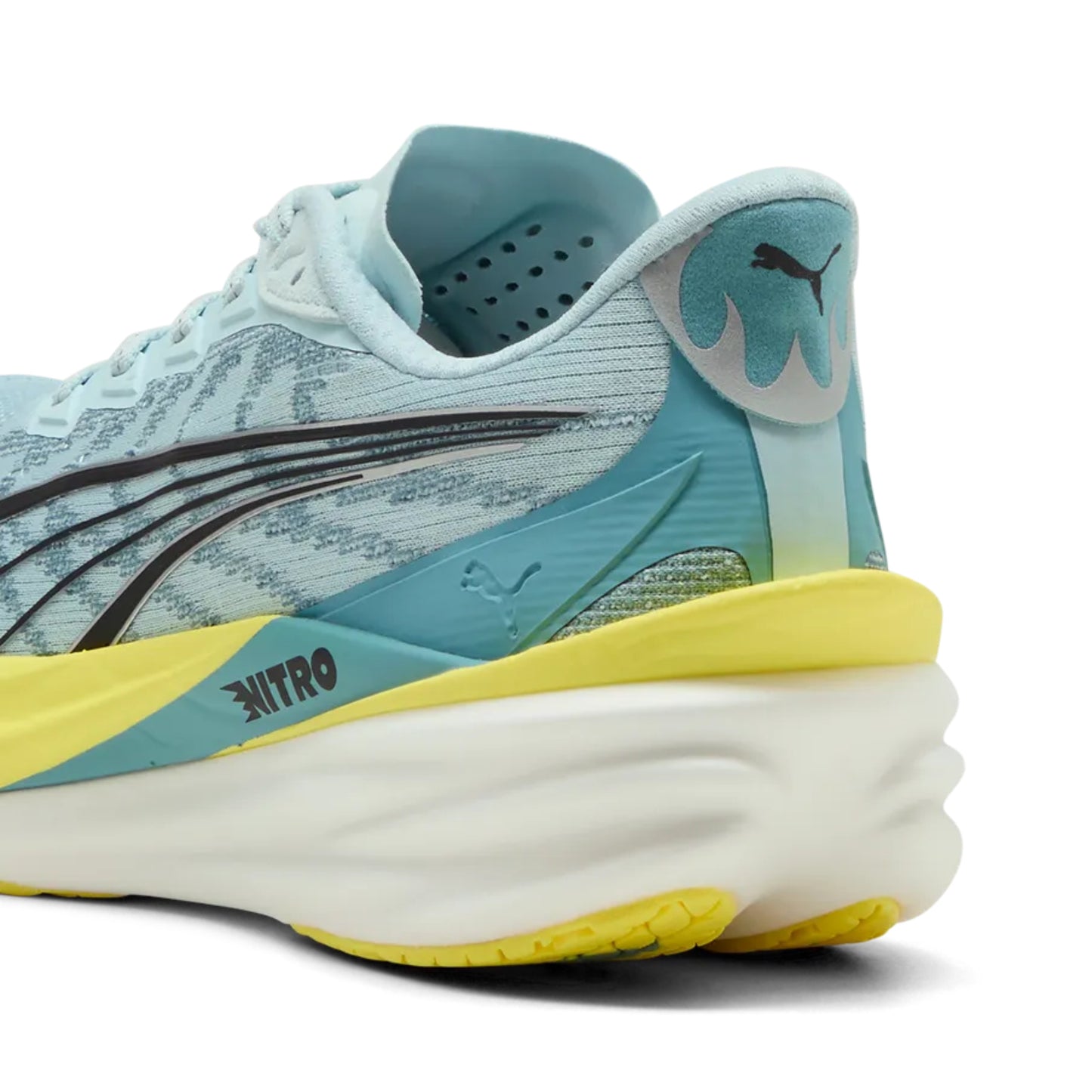 Close-up of a Puma running shoe on a white background