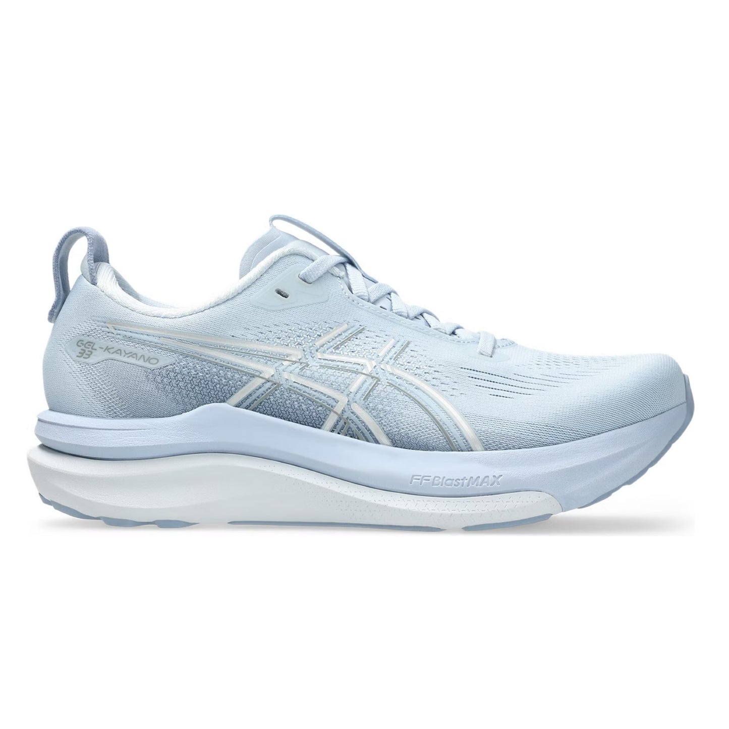 Light blue Asics running shoe on a white background