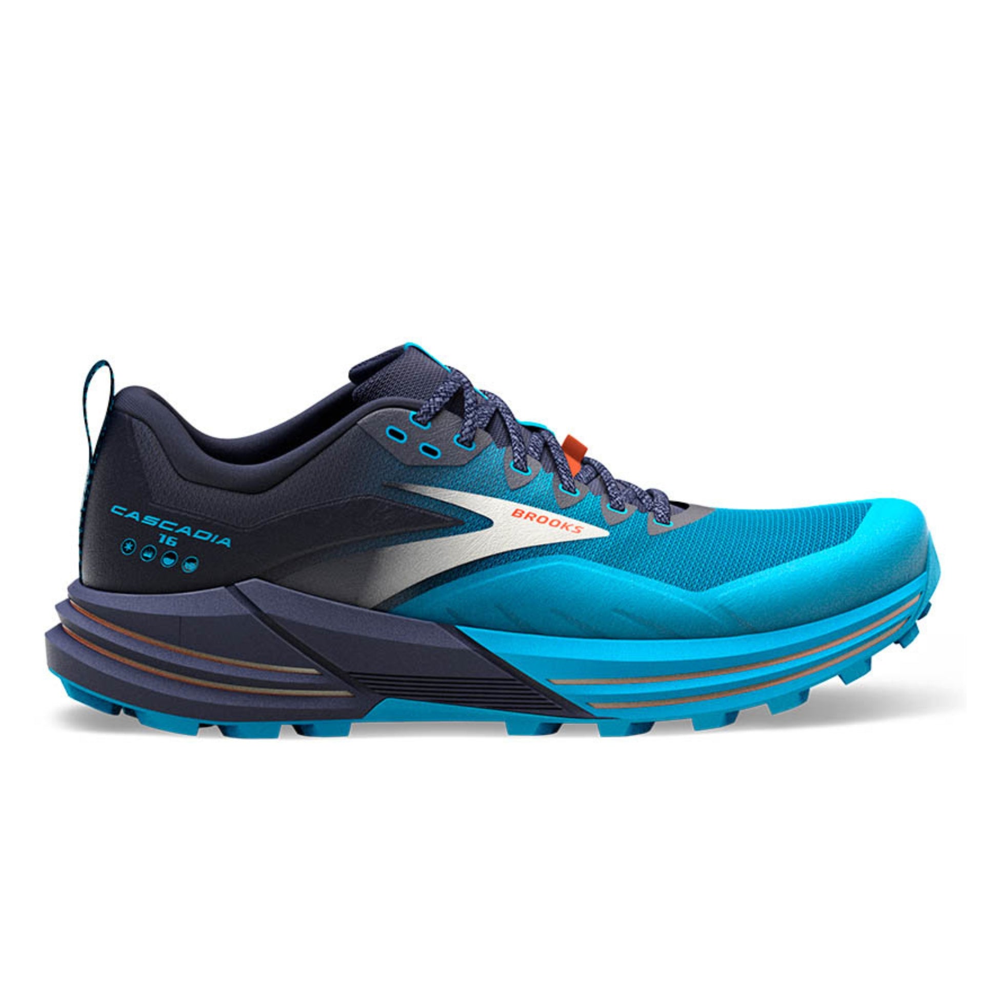Blue and black running shoe on a white background