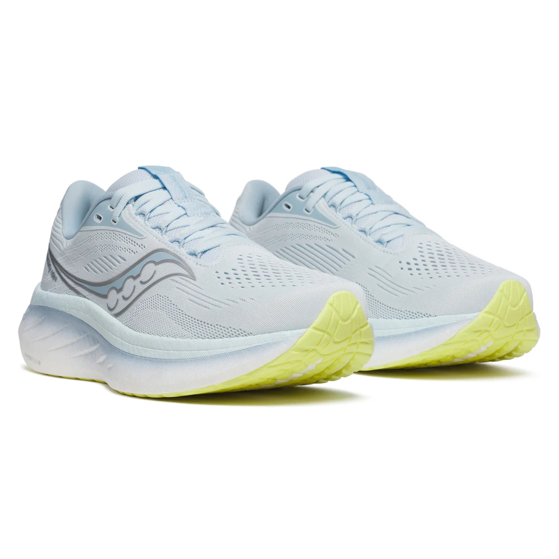 Light blue with ice blue accents and light yellow sole Saucony running shoe 