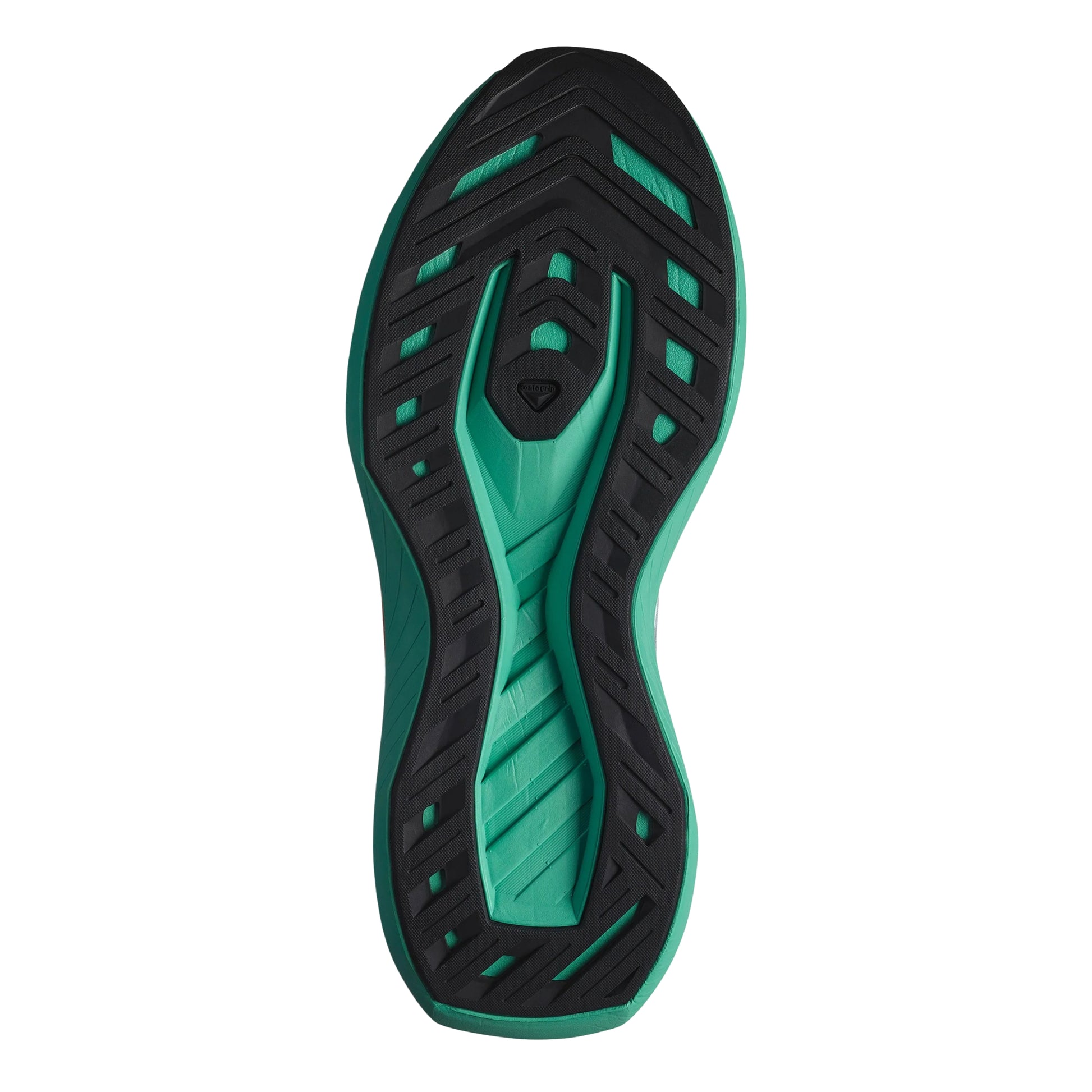 Green and black shoe sole on a white background