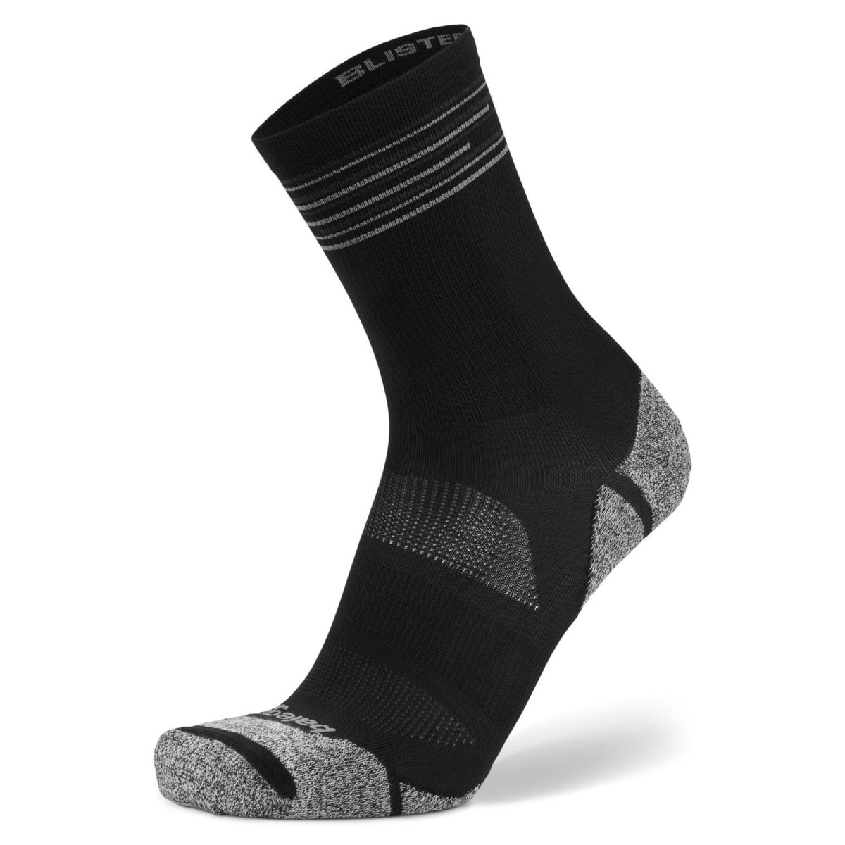 Black sock with gray accents on a white background