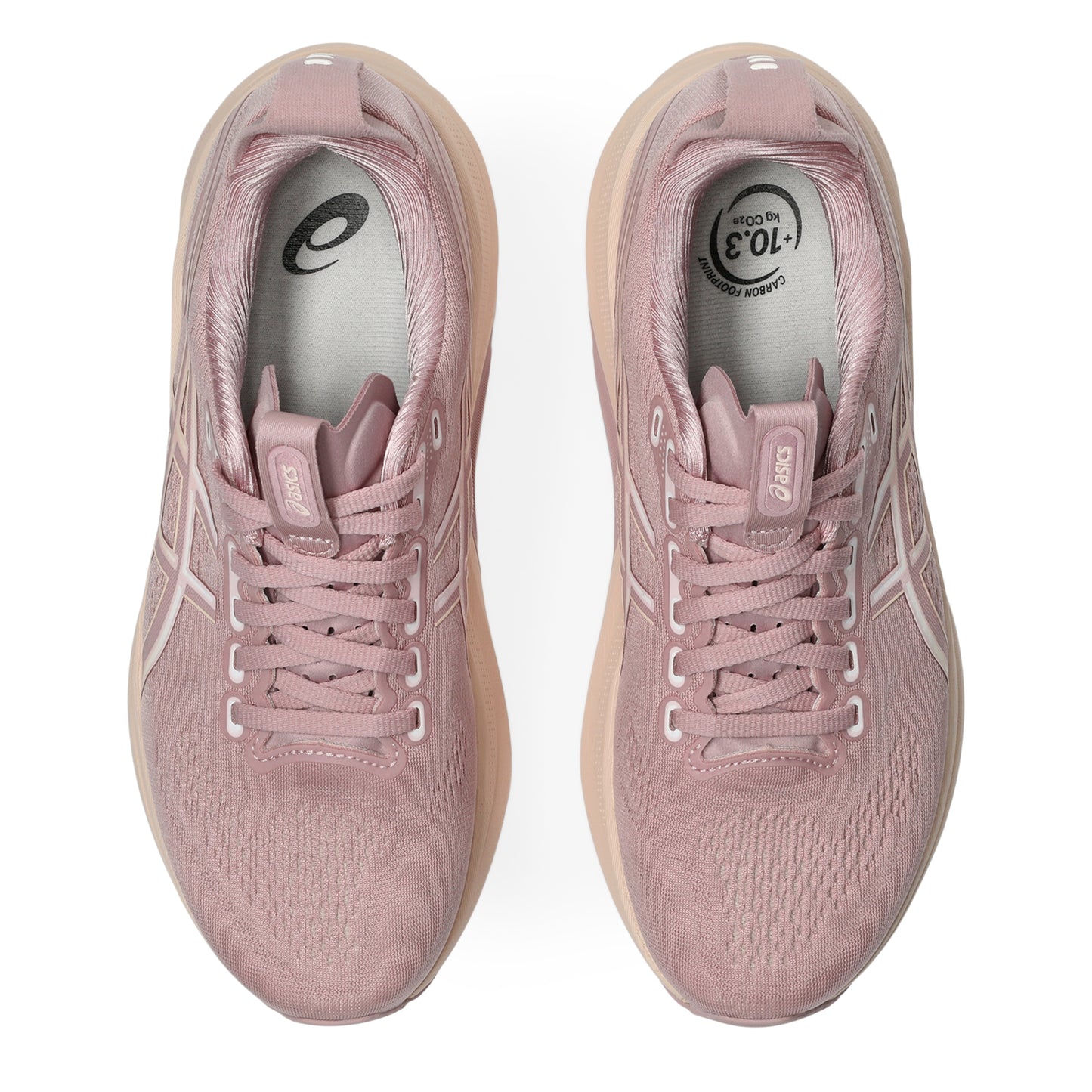 Pair of pink running shoes on a white background