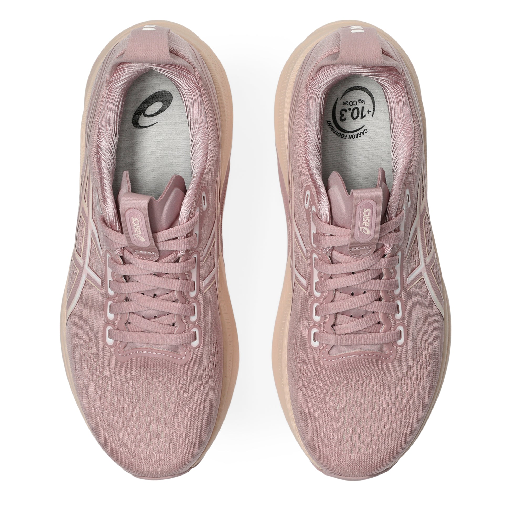 Pair of pink running shoes on a white background