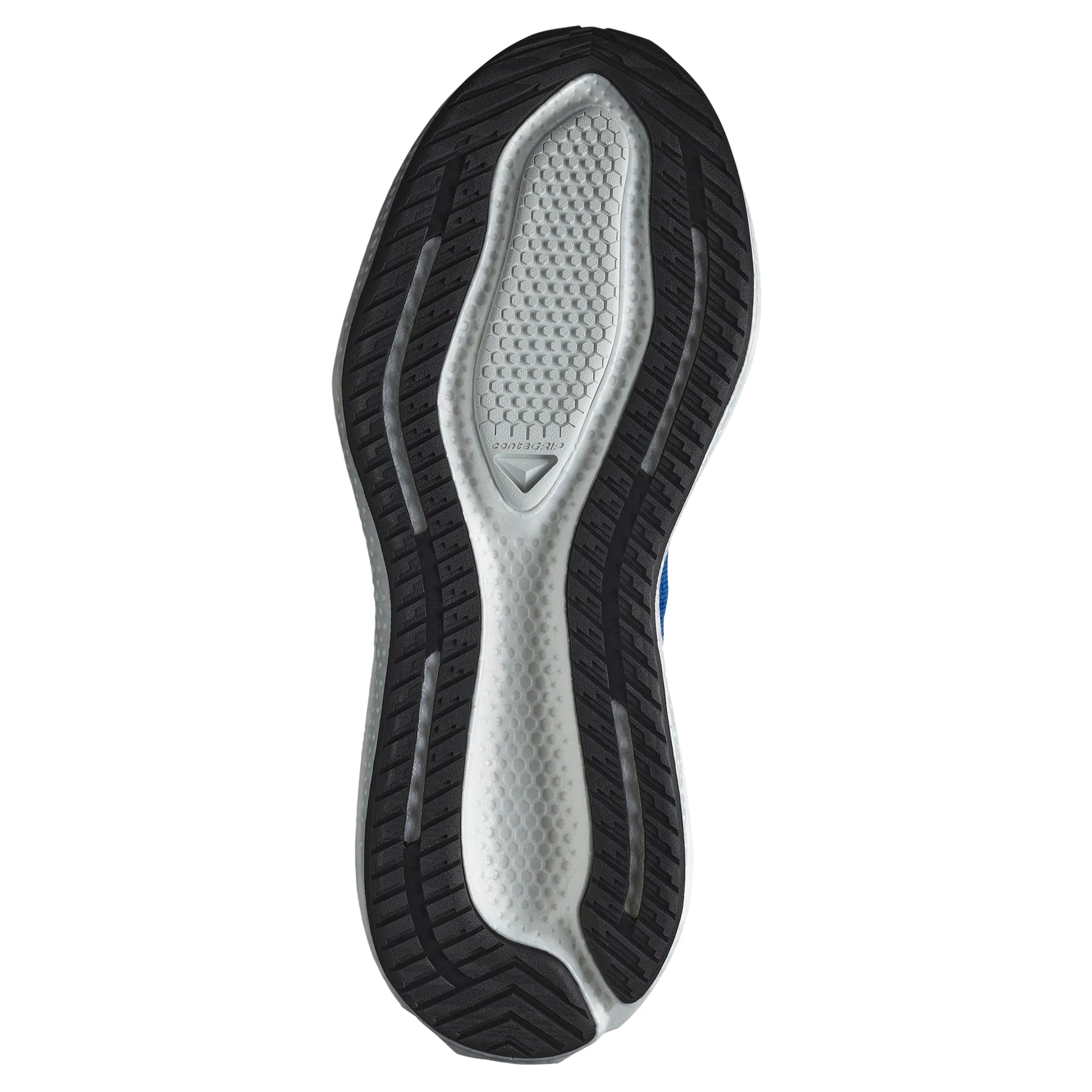 Close-up of a shoe sole with tread pattern on a white background