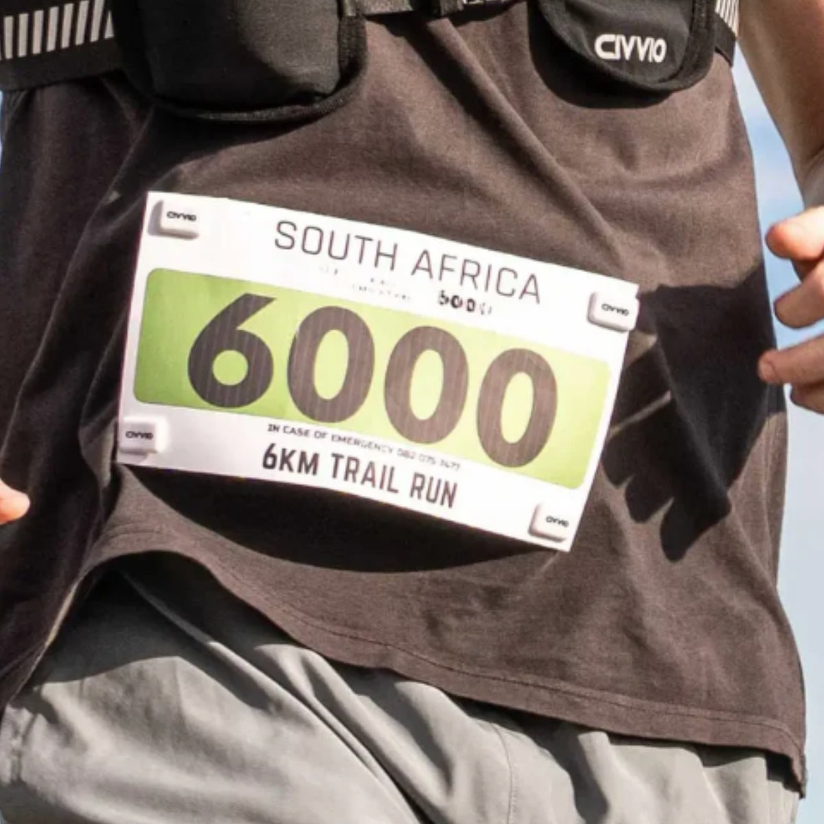 Civvio race number magnet on a shirt
