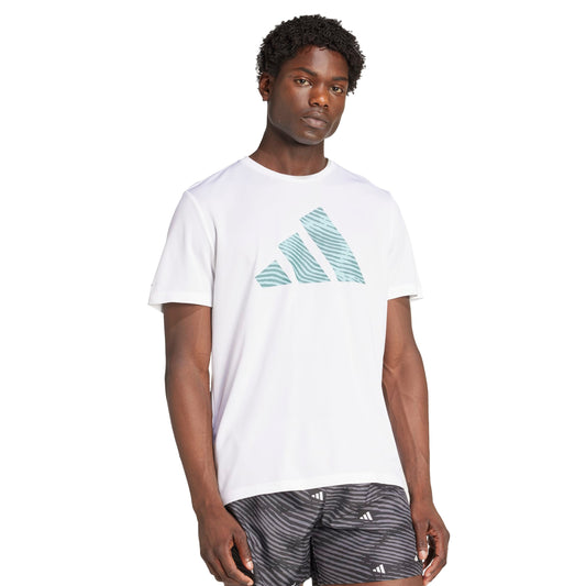 Man wearing a white Adidas shirt on a white background