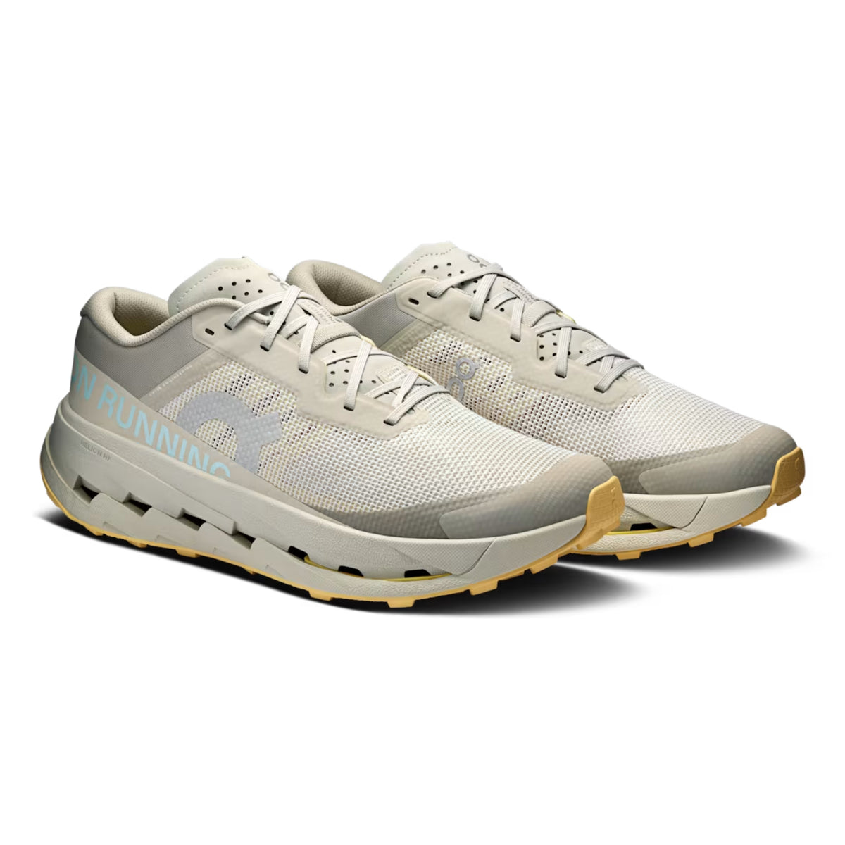 Front view of grey On running shoes on a white background