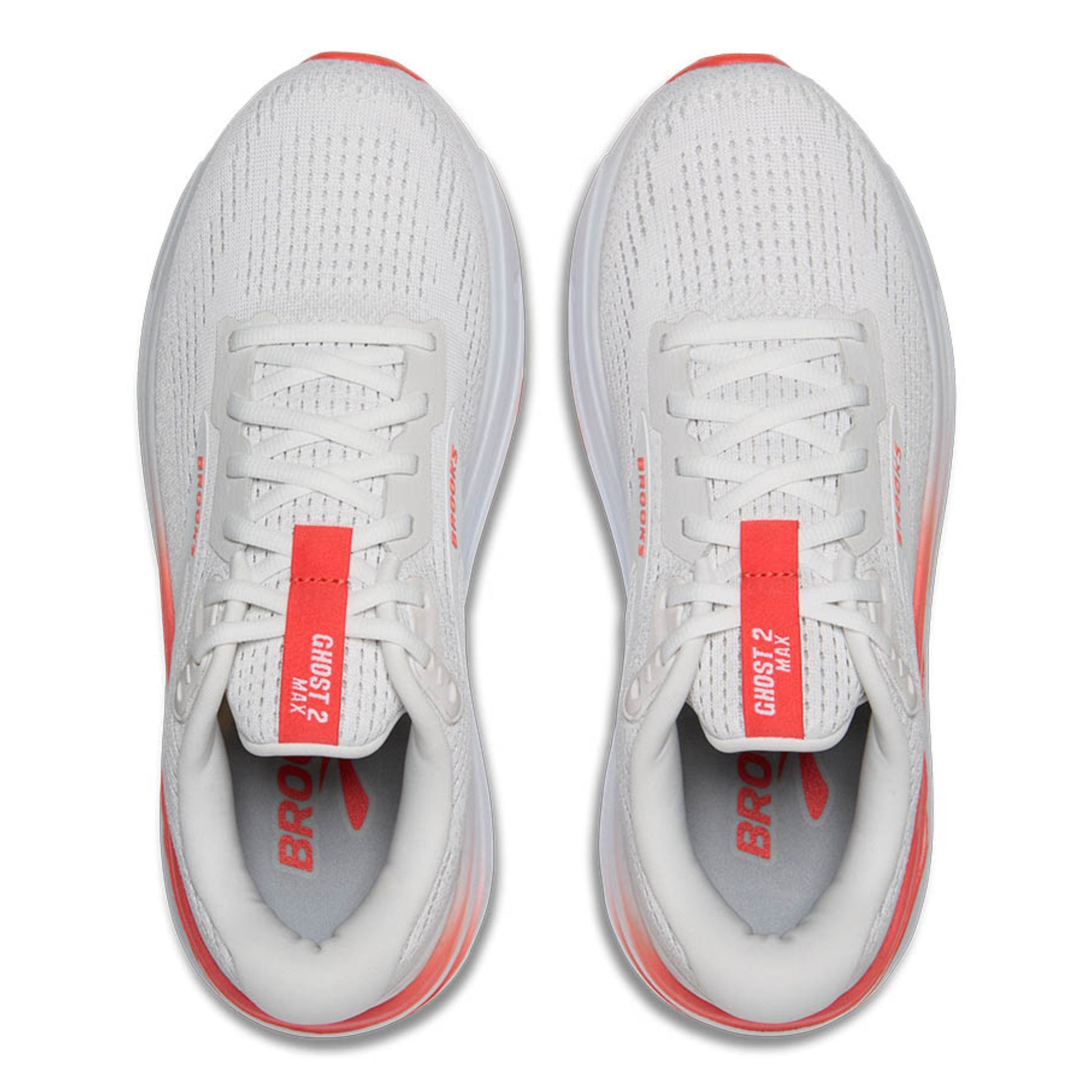 White running shoes with red accents on a white background