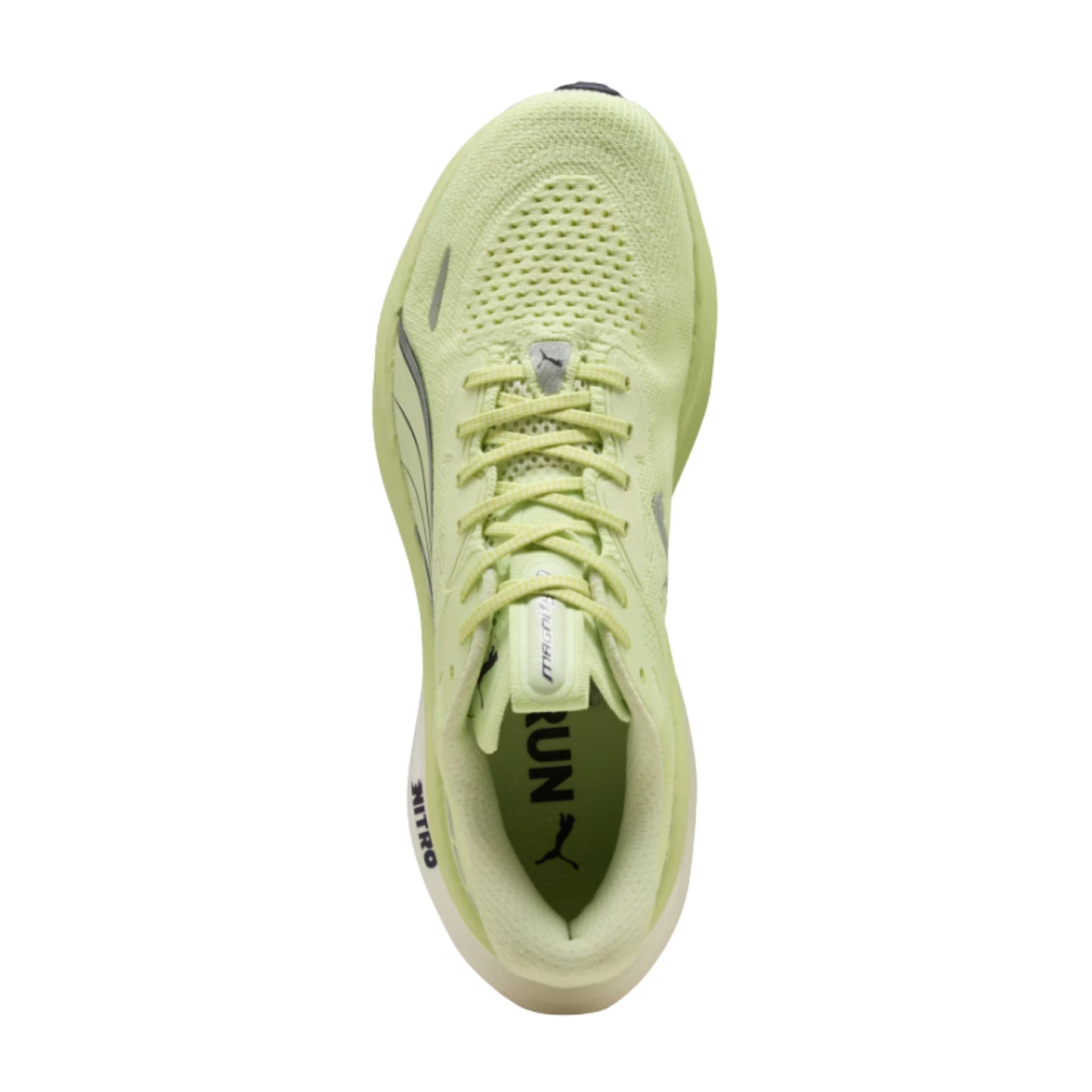 Light green Puma running shoe with brand logo on a white background