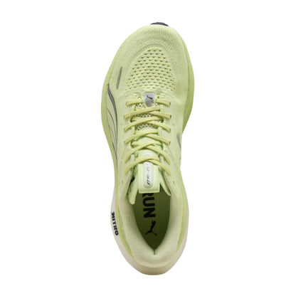 Light green Puma running shoe with brand logo on a white background