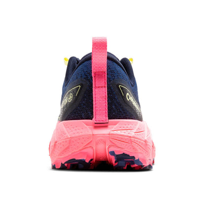 Navy and pink running shoe with a visible brand logo on a white background