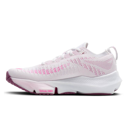 White Brooks running shoe with pink accents on a white background