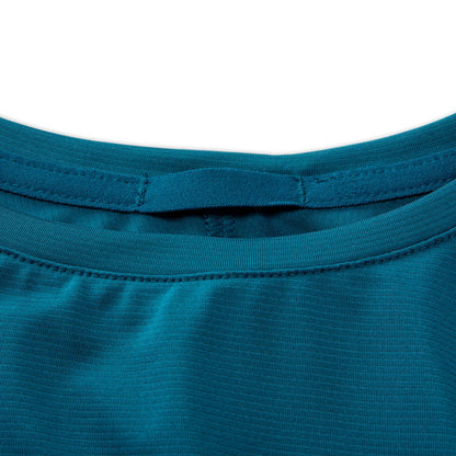 Close-up of a blue shirt neck on a white background