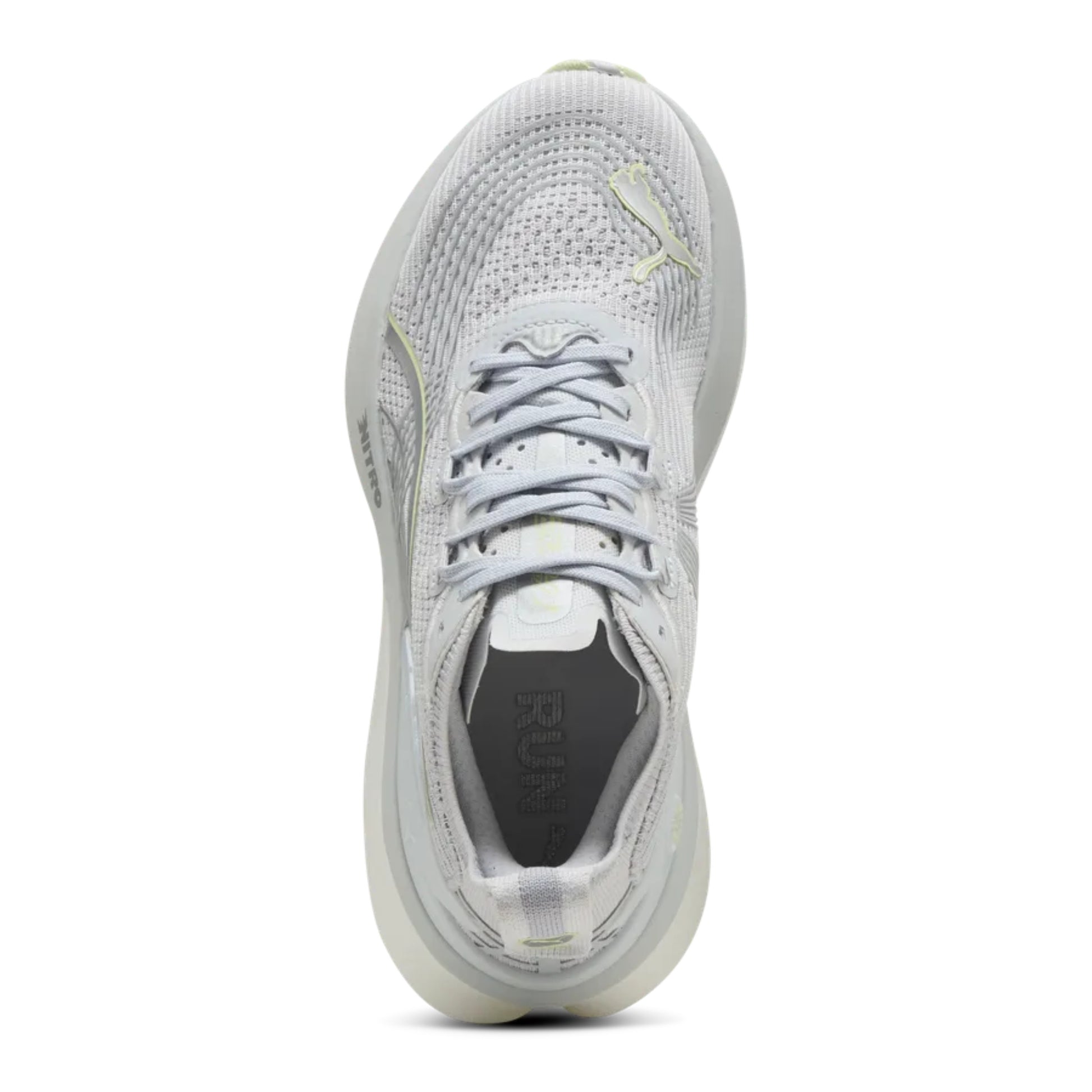 Gray Puma running shoe with visible brand logo on a white background